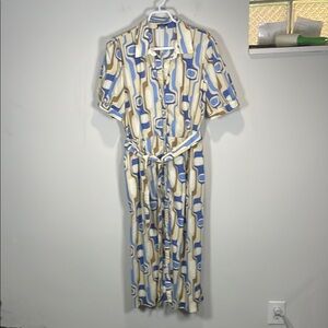 J. McLaughlin Blue Cream Puff Sleeve Shirt Dress